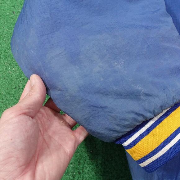 Vintage St. Louis Rams Puffer Jacket Mens Blue NFL Football Hooded Logo 7 90s - Picture 5 of 16